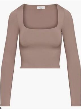 456159Aritzia Babaton Contour square neck long sleeve cropped mocha brown Medium